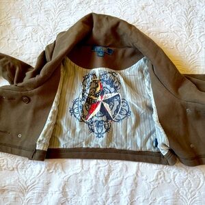 Millard Fillmore Anthropologie double breasted cropped Jacket blazer Small Brown